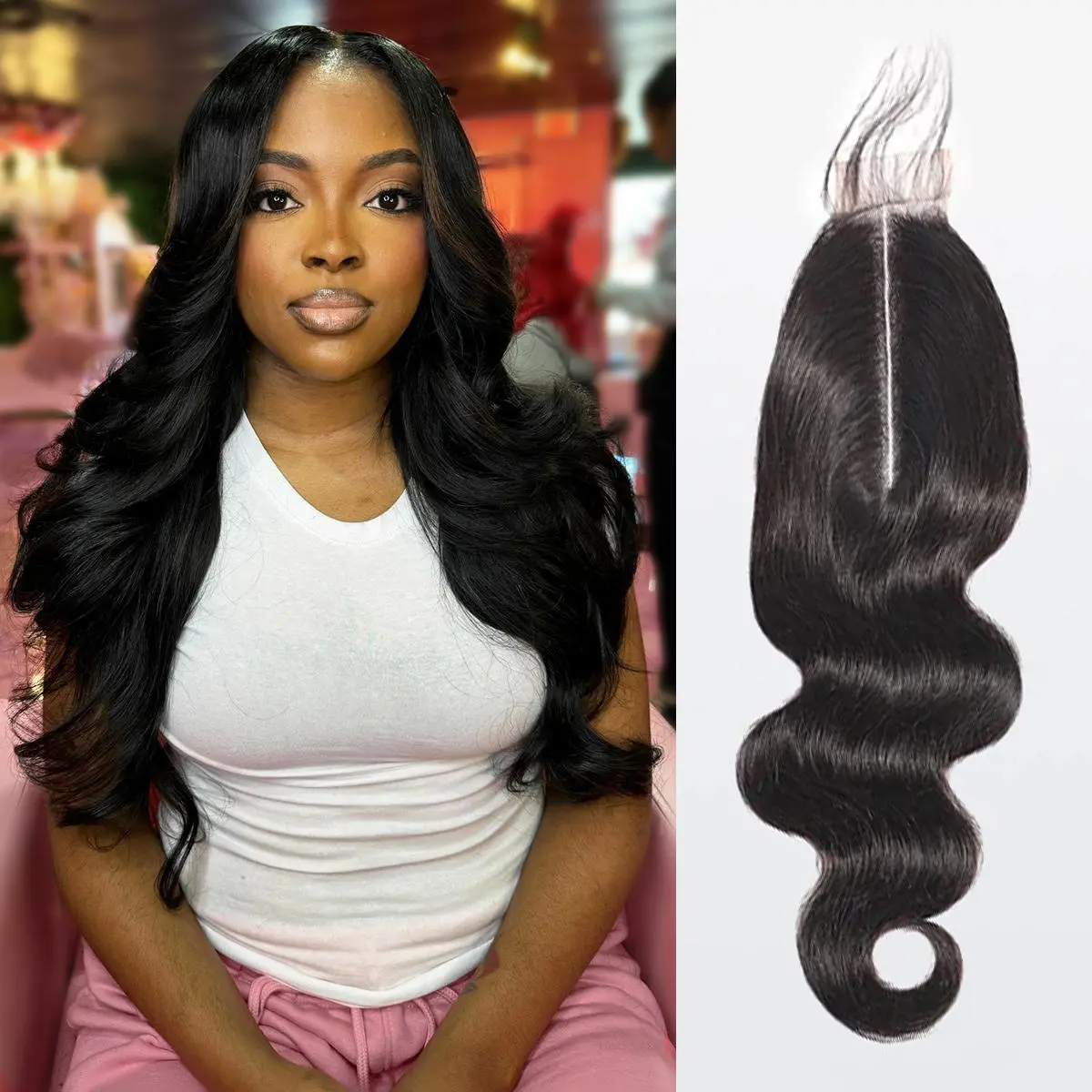 [Wequeen] Transparent & HD Lace Closure 10A Grade 2"x6";4"x4";5"x5";13"x4" Upgrade Body Wave Straight #1B Natural Black 12-20inch Budget Friendly
