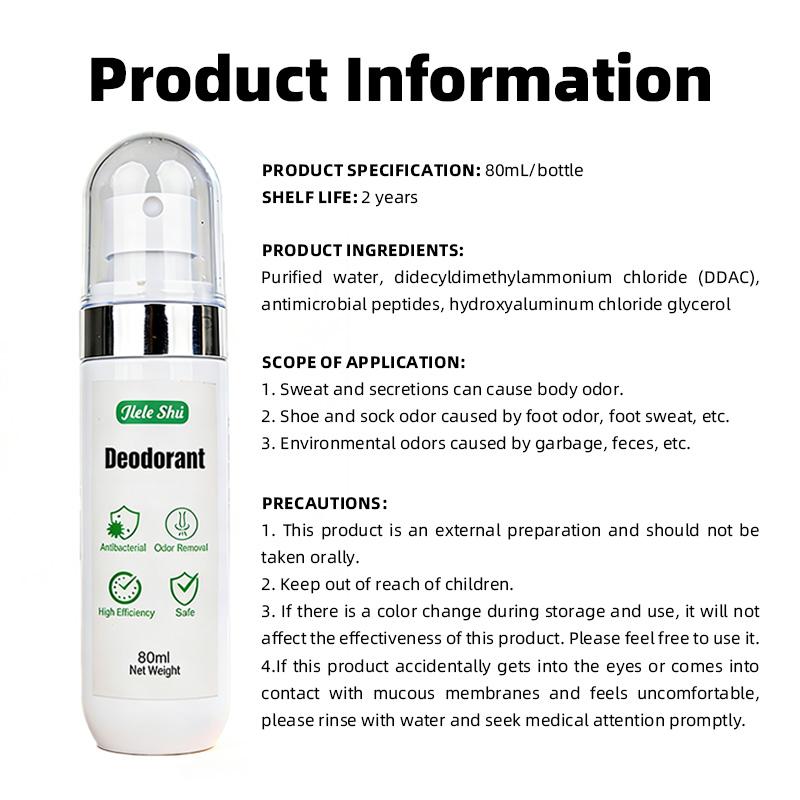 Jiele Shu Deodorant — all-day odor control, colorless and odorless; avoids masking odors with fragrance; antibacterial and antimicrobial properties; gentle formula