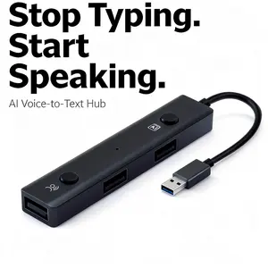 AI USB Hub, Real Time Voice to Text Transcription Voice Hub, laptop docking station dual monitor, Voice Control ChatGPT,DeepSeek Multilingual Translation, Aluminum Alloy 4 Port Hub, Voice Control USB Adapter for Laptops Desktops Tablets, Plug and Play