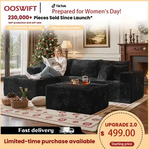 [Women's Day gift] [3 Packs Shipped] OOSWIFT 108-inch U-Shaped Corduroy Sofa - Modern, perfect for the living room, comfortable, no assembly required, same popular Niceae sectional sofa with no bones