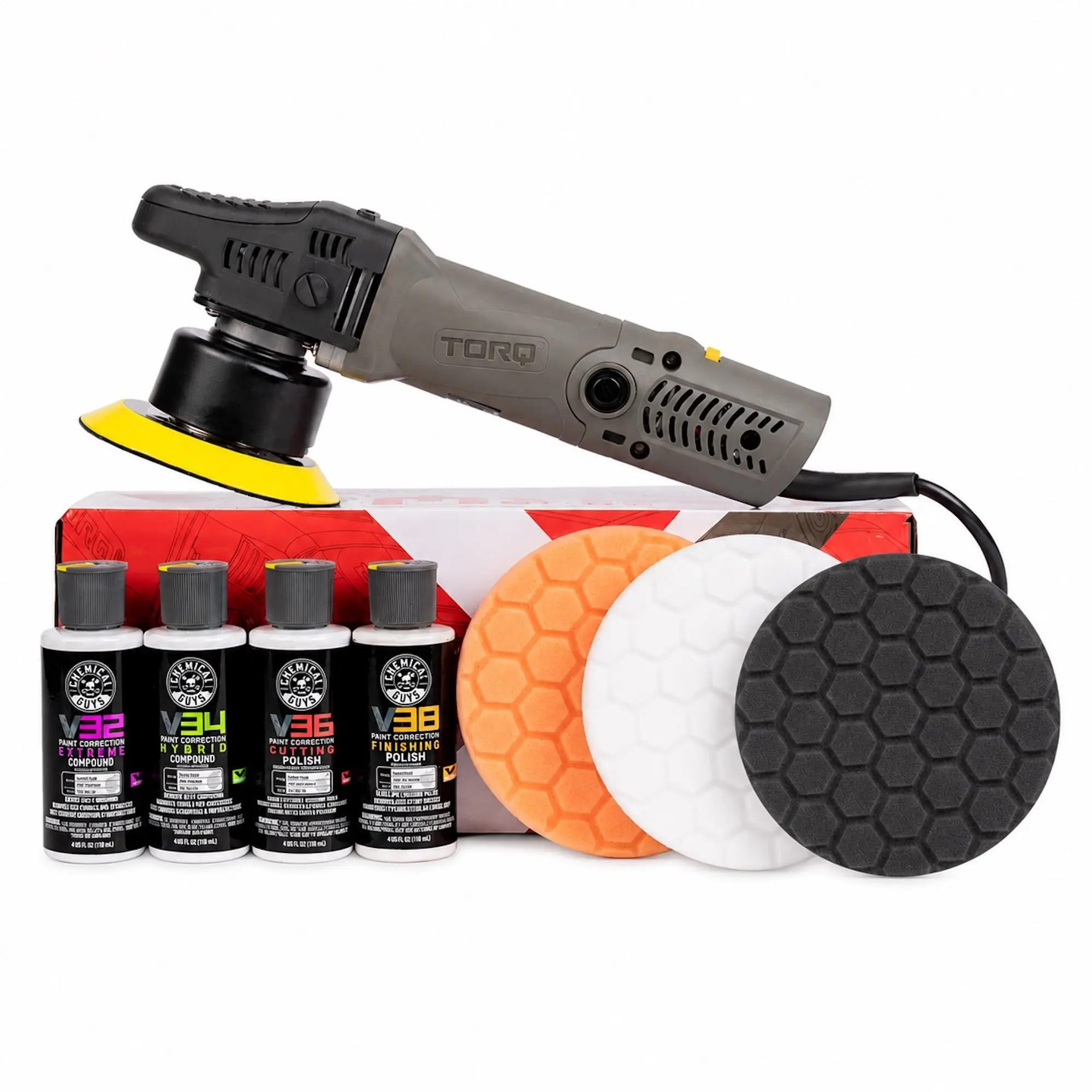 CHEMICAL GUYS TORQX Random Orbital Polisher Kit – Complete Paint Correction System with Dual Action Polisher, Pads & Compounds to Remove Swirls, Scratches & Oxidation, Delivers Professional Results for All Skill Levels
