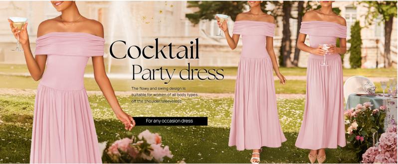 ZESICA Women's Off The Shoulder Maxi Dress 2025 Summer Sleeveless Casual Slim Swing Pleated Formal Party Dresses ZESICA Women's Off The Shoulder Maxi Dress 2025 Summer Sleeveless Casual Slim Swing Pleated Formal Party Dresses