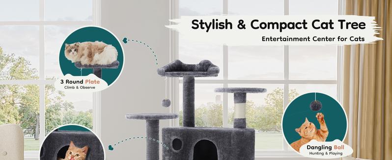 Cat Tree Tower for Indoor Cats 54in Tall Multi-Level Pet Furniture with Sisal Scratching Post, Plush Toy, and Climbing Ladder