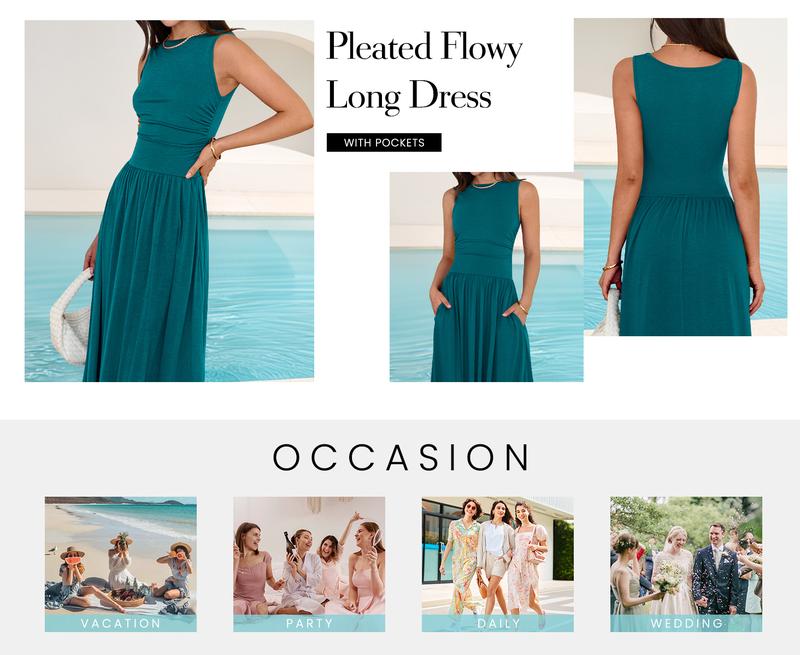 BTFBM Summer Maxi Dresses for Women 2026 Spring Sleeveless Casual Ruched High Waisted Long Sundress Flowy Beach Dress