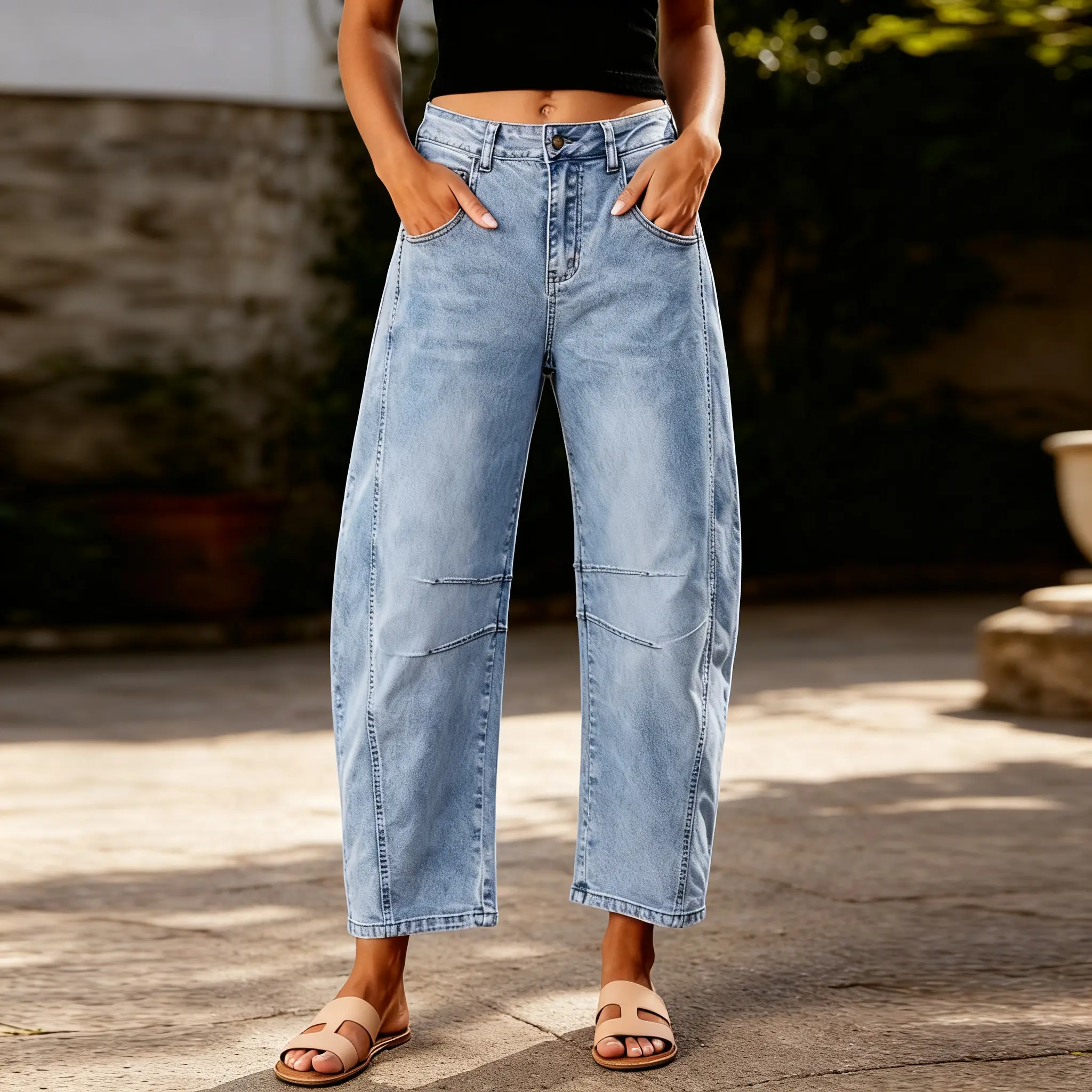 Women's Wide-Leg Baggy Denim Jeans - Relaxed Fit Trouser with Essential Pockets for Everyday Streetwear, S-H Type Maternity Bottoms
