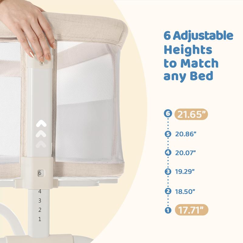 HARPPA Cuddly Lite 2-in-1 Baby Bassinet & Bedside Sleeper, storage Bassinet for Baby with Wheels & Storage Basket, Portable Crib, Breathable Mesh and Mattress, Height Adjustable