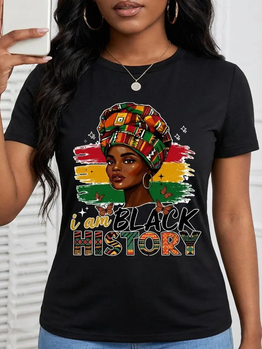 I Am Black History Afrocentric Woman Graphic Tee Melanin Pride Women T-Shirt Juneteenth African Heritage Short Sleeve Crewneck Top Casual Summer Fashion For Ladies