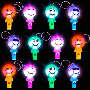 Light Up Keychains for Kids with Whistles, Set of 12, LED Smile Face Key Chains and Bag Accessories, Fun Birthday Party Favors for Children, Goodie Bag Fillers for Boys and Girls