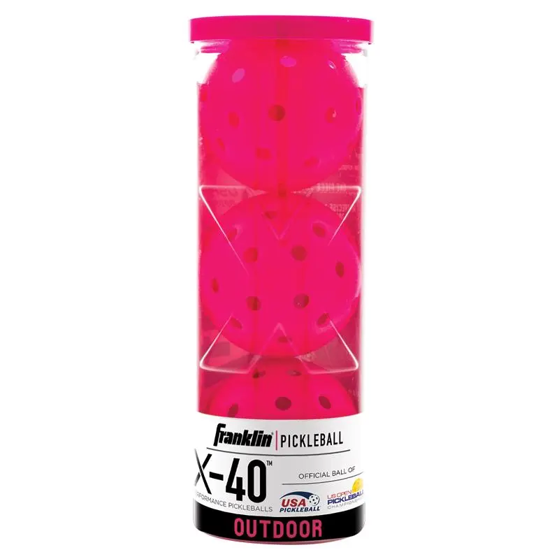Franklin X-40 Outdoor Pickleballs, Pink Ultra-Durable Polyethylene Plastic Balls, 2.9" Diameter Official Size, USAPA Approved for Recreational & Tournament Play, Precision Holes for Steady Flight Patterns & Reliable Spin