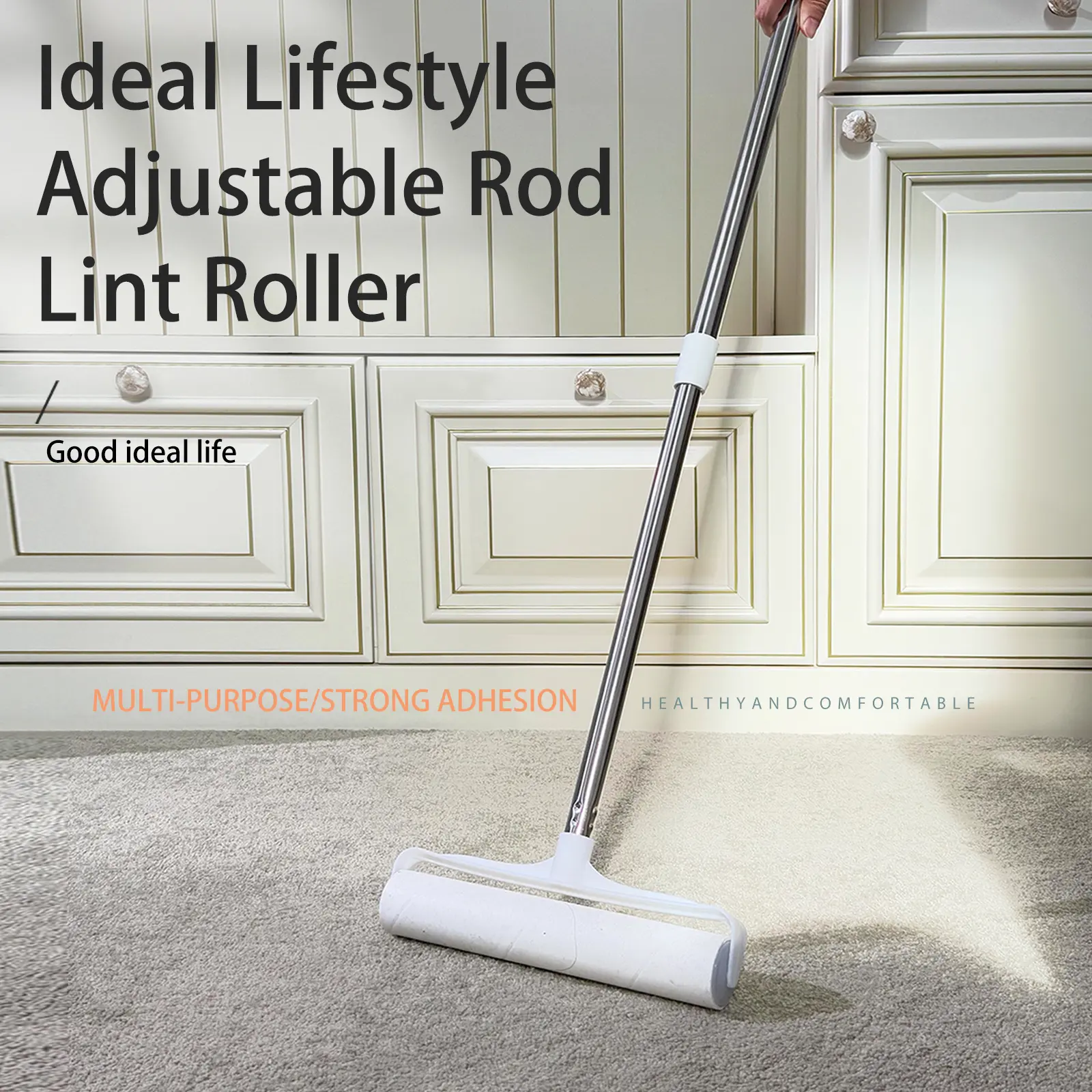 Tearable Disposable Lint Roller with 10 Refill Rolls, Strong Sticky Multi-Purpose Pet Hair Remover Deshedding Tool, Easy Tear Sheets, Adjustable Extendable Handle for Floor Cleaning Without Bending