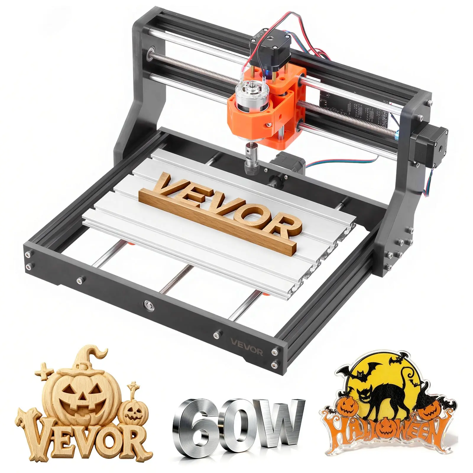 VEVOR 3018 3-Axis CNC Router Machine, 60W Single Spindle, 300x180x40mm Rectangular Frame Working Area, 180mm Dimension, Aluminum Alloy Structure, for Wood Engraving Cutting, TikTok Shop Back to School, Acrylic