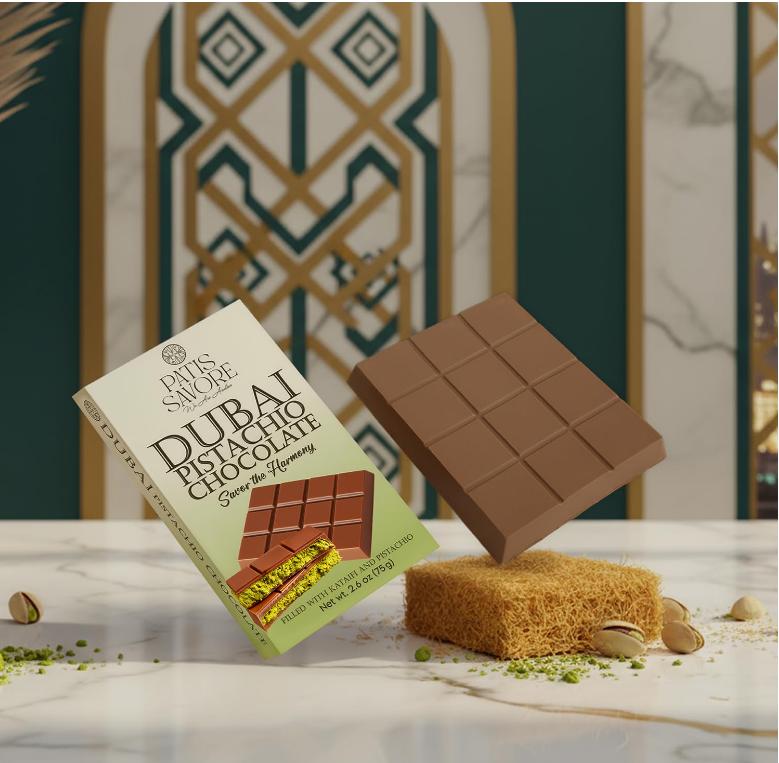 Dubai Chocolate Bar Pistachio – 2.6 oz Premium Dessert with Pistachio Cream & Kataifi Filling | Gourmet Dubai Chocolate Filling | Elegant Gift Chocolate
