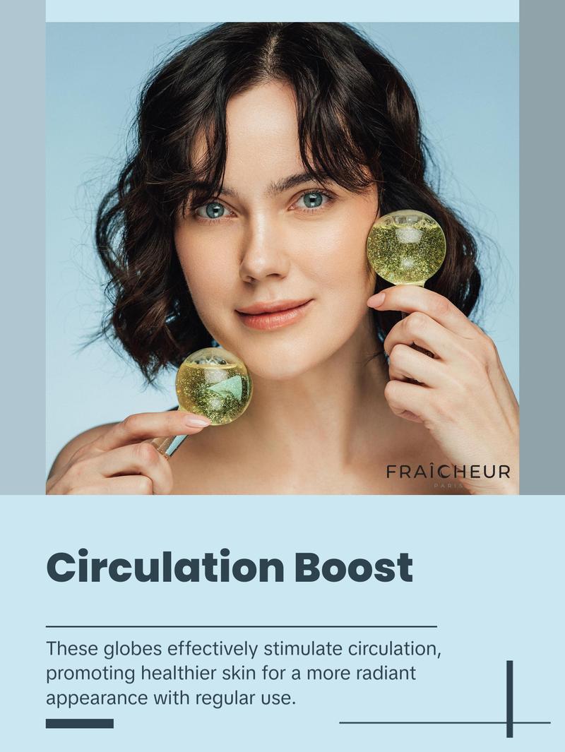 Fraîcheur Gold Ice Globes - Premium Cooling Face Massage Tools for Glowing Skin - Boosts Circulation Reduces Puffiness Tightens Skin - Ideal for Daily Skincare & Relaxation