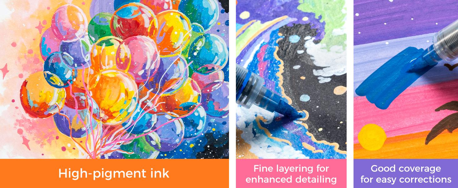 Ohuhu Acrylic Paint Markers Direct Liquid: 48 Pack - Flexible Brush Tip Acrylic Markers High Opacity Paint Pens Waterproof Lightfast for Rock Painting Easter Eggs Wood Glass Ceramic Canvas - Nahuku Series of Ohuhu