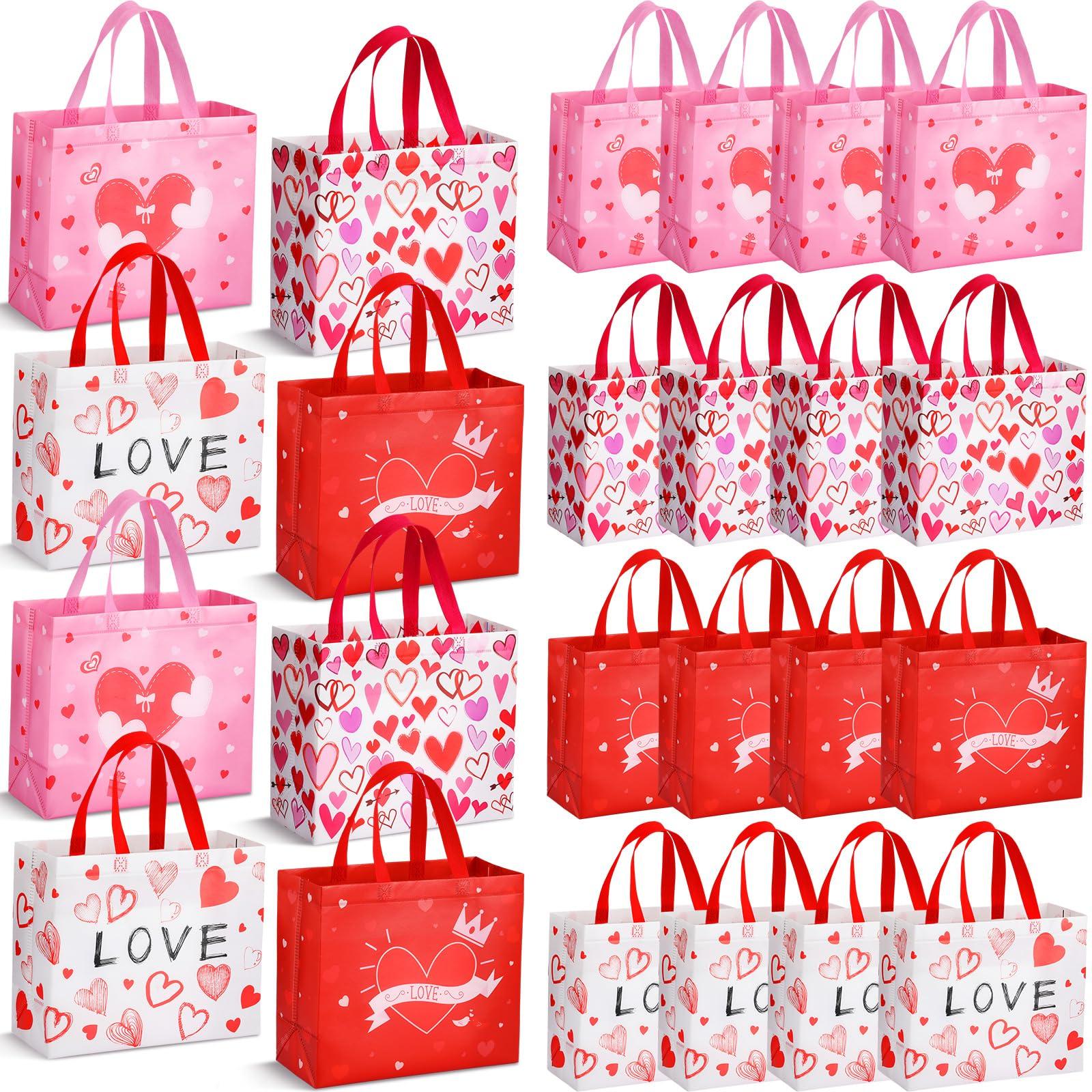 48 Pcs Valentines Gift Bags Reusable Tote Bags Multifunctional Non-Woven Wrapping Bags Goodie Bags Appreciation Gift for Friends Teacher Students Office Employee Coworker,Galentine's Day Birthday Wedding School Classroom Party Gift,Valentine Gift Exchange