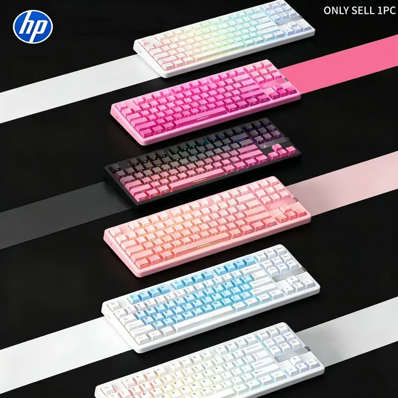 Hp 87-Key Hot-Swappable Mechanical Keyboard, Wireless RGB Backlight, Long Battery Life, Comfortable Typing, DIY Keycaps, Gaming & Office Use, Mechanical Backlit Keyboard
