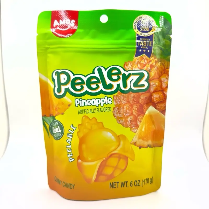 Amos Peelerz Peelable Pineapple-Shaped Natural Candy - 6 oz (170g) Sugar-Sweet, Juicy, Soft, Chewy, Tropical Tangy Snacks with Corn, Water, Glycerin in Resealable Bag, GMO-Free for US Cupboard Storage