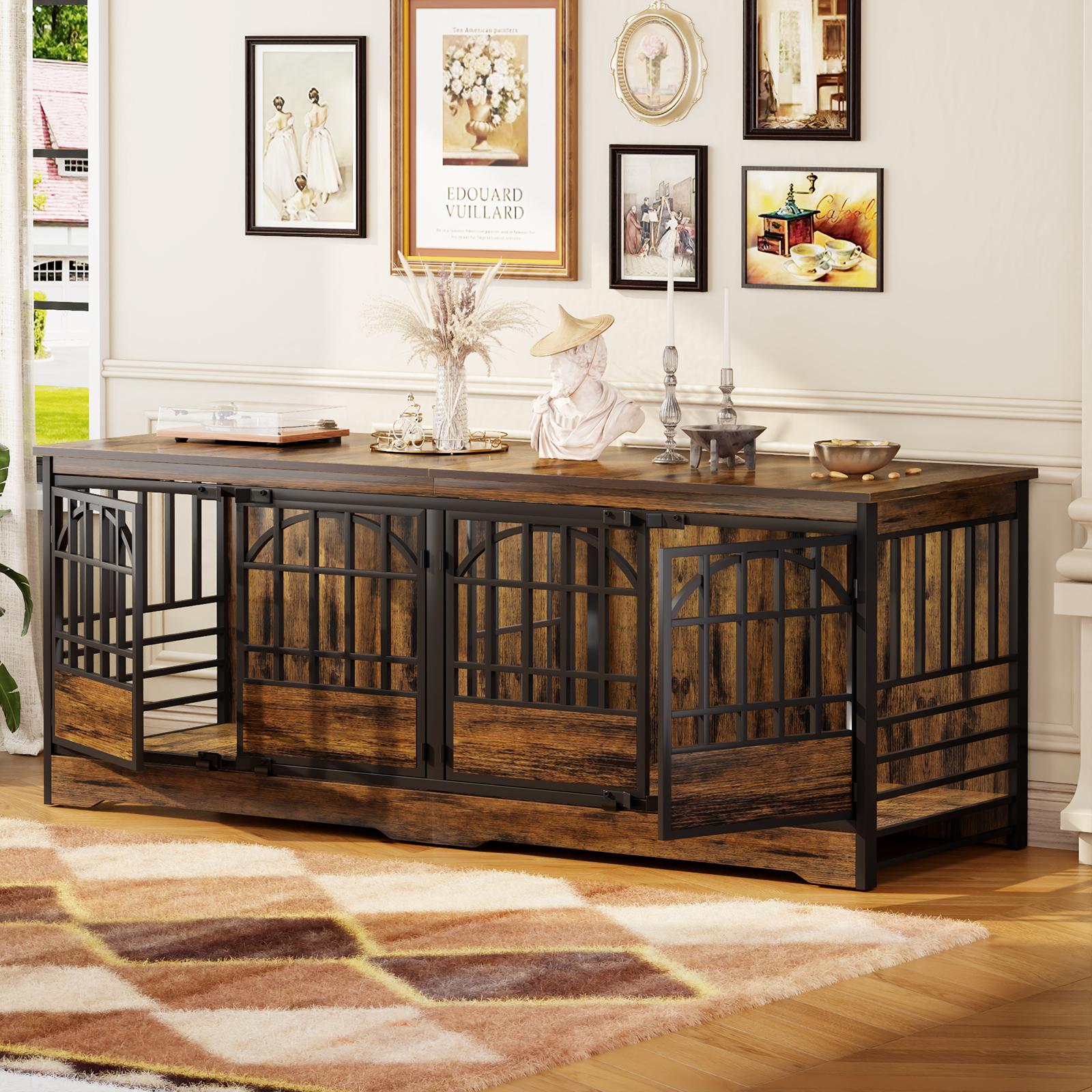 【SpringGlowUp】COZPAW Large Dog Crate Furniture, 48/52/71/78/86Inch Wooden Dog Kennel for XLarge Dogs, Heavy Duty Dogs Furniture Indoor Wire Dog Cage with Caster Wheels, Decorative Pet House End Table, Brown 【SpringGlowUp】COZPAW Large Dog Crate Furniture, 48/52/71/78/86Inch Wooden Dog Kennel for XLarge Dogs, Heavy Duty Dogs Furniture Indoor Wire Dog Cage with Caster Wheels, Decorative Pet House End Table, Brown