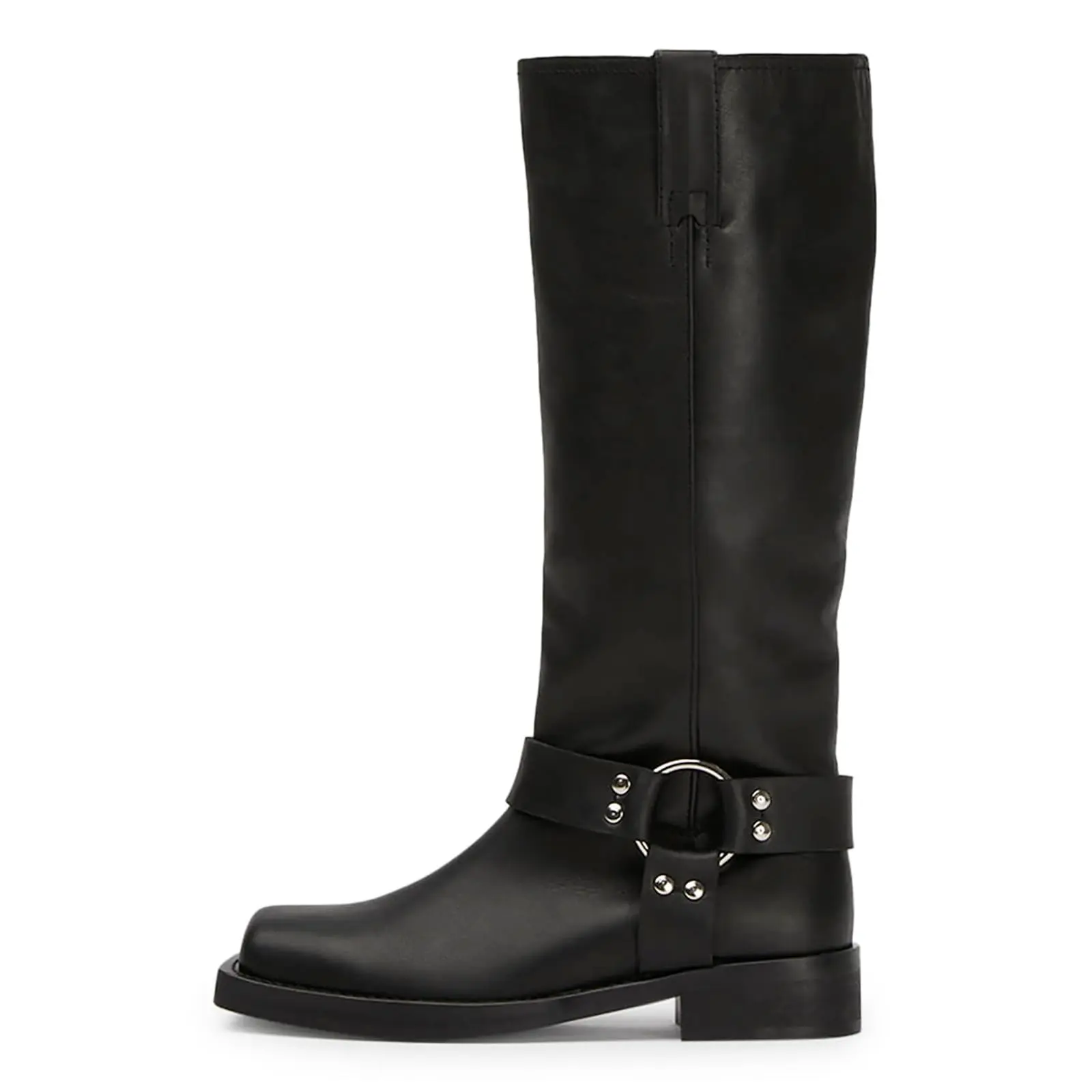 Knee High Boots for Women Chunky Heel Buckle Boots Square Toe Pull On Motorcycle Biker Riding Boots Low Heel Tall Booties Walking Shoes Walking Shoes Walking Shoes Walking Shoes