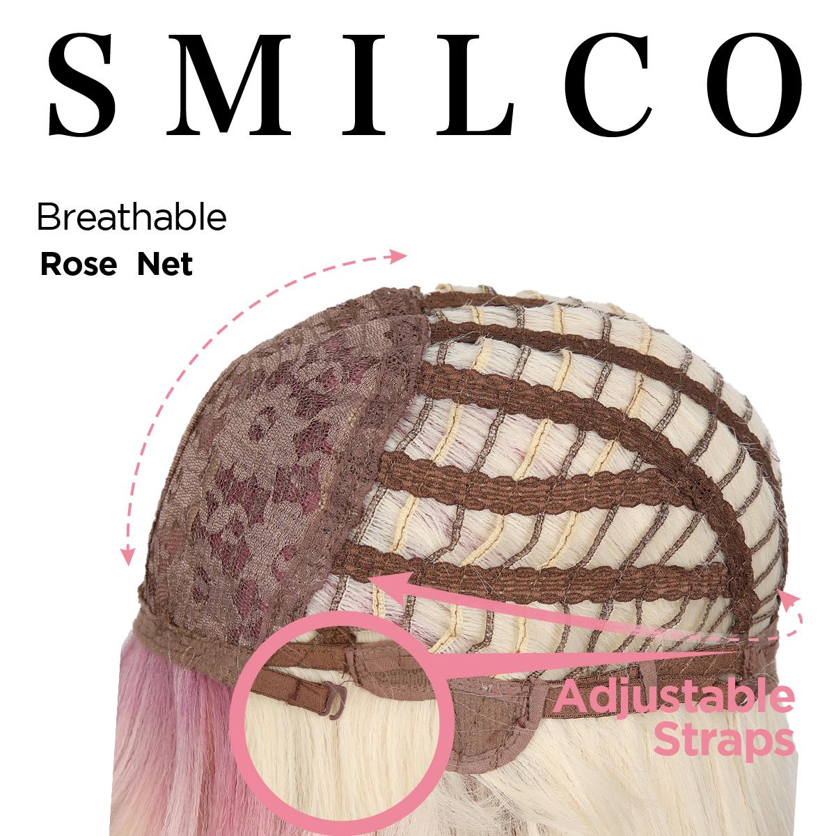 SMILCO/28Inch Pink/Orange Platinum Highlights with Bangs Long Synthetic Wig for Cosplay and Festivals/SM393