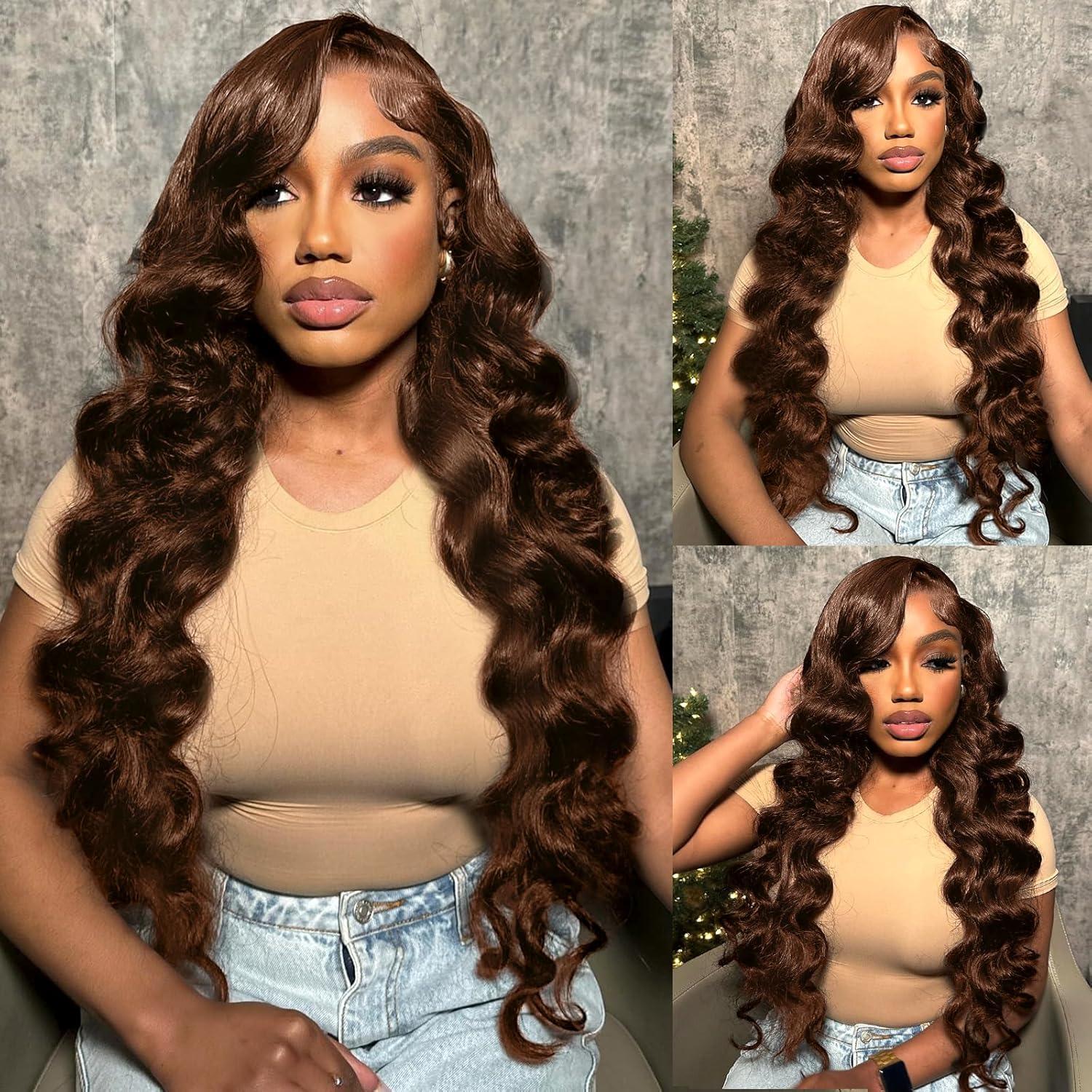 Bling Hair 13x6 Body Wave Chocolate Brown Lace Front Hair Wigs Brazilian Wigs For Women Body Wave13x4 Pre Plucked Honey Brown Lace Frontal Wigs 180Density TikTokShopBlackFriday