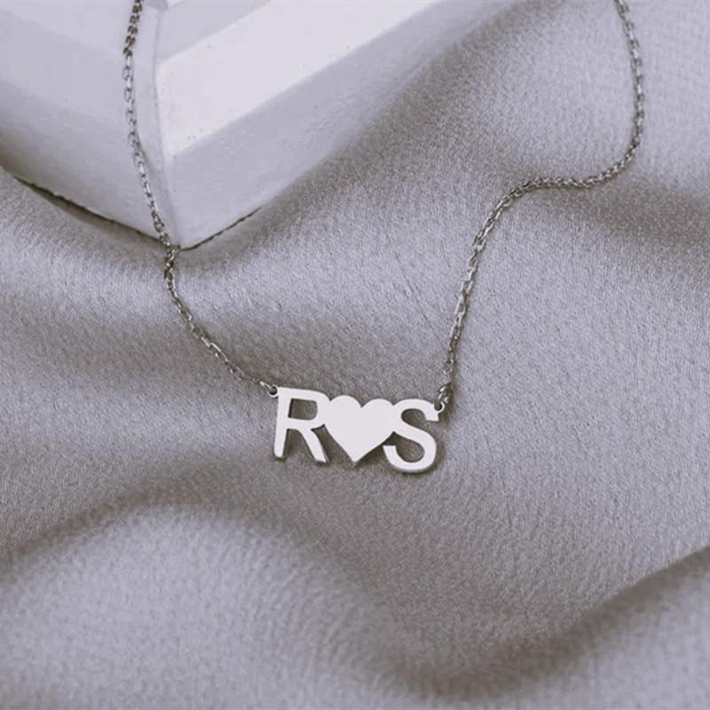 Customized Two Initials Necklace Stainless Steel Personalized Necklace Gift for Men and Women Couples