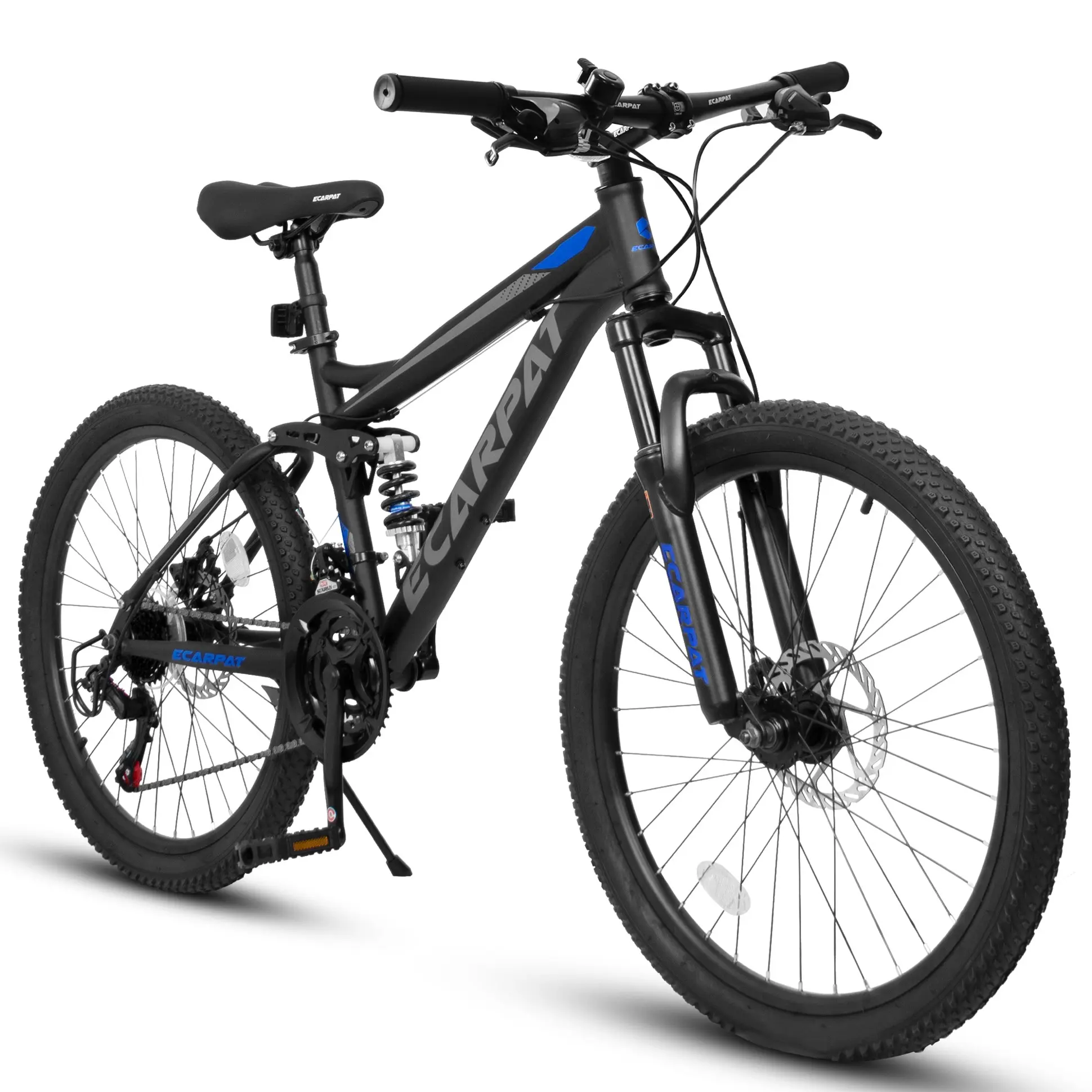 27.5" Full Suspension Mountain Bike with Dual Shock Absorbers, 21-Speed, Disc Brakes, Steel Frame for Men and Women, Black