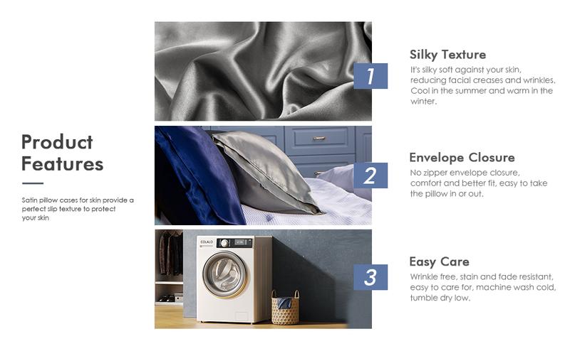 Bedsum Silky Satin Pillowcases for Hair and Skin,  2 Piece Ultra Soft and Cooling Pillow Cases