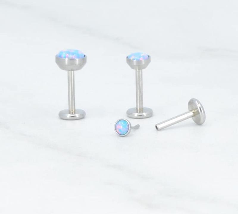NEW 18G Threadless Flat Back Earrings Small Blue Opal Gem 16G/20G Push Pin Nose Ring Cartilage Piercing Gold Tone Labret Stud Helix 2-4mm
