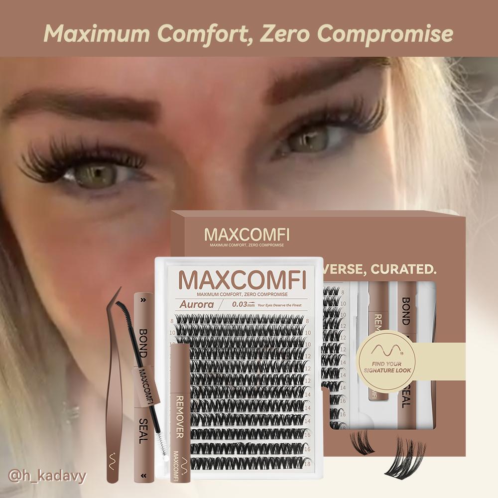 Aurora | MaxComfi My Go-To Comfortable Lashes Long-Lasting, Waterproof & Super Soft & Thin Band Too |  Flaunt Flora styleWaterproof Long-Lasting Natural Daily Volume Style Beginner-Friendly DIY Lashes for Flawless Voluminous Look Trendy Must-Have Clusters