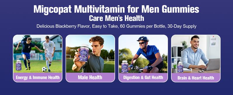 Mens Multivitamins Gummies w/Omega-3, Probiotics, Inositol, Folate, Biotin, Zinc, Vitamins A, C, D, E, B, - Support Heart, Brain, Muscle, Energy, Sugar-Free, Blackberry Flavor Male Performance Support Supplement Fitness Healthcare