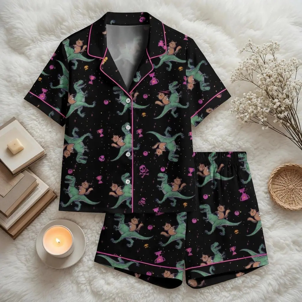 Dungeon Crawler Carl Pajama Set, Princess Donut & Mongo, Cozy Satin Sleepwear, Cozy Gamer Gift