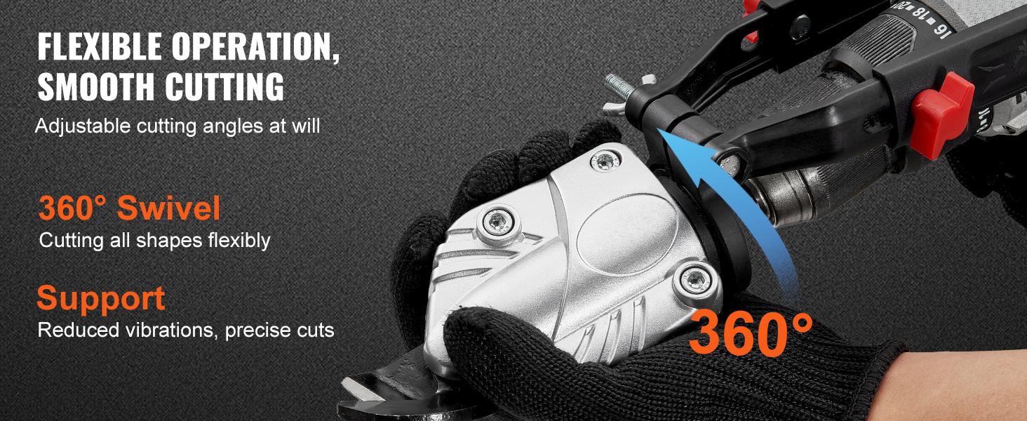 VEVOR Metal Cutter Drill Attachment, TikTokShopBlackFriday, with 360 Degree Pivoting Head, Metal Shears Attachment, Cut Max. 21 GA Stainless Steel 14 GA Aluminum Metal Sheets and 18 GA Galvanized Steel