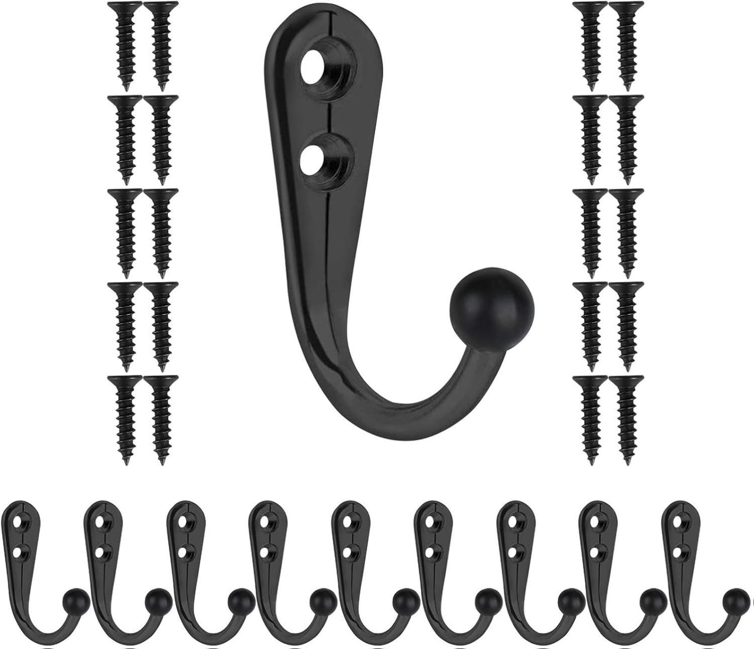 Premium Black Heavy Duty Metal Wall Hooks - 10 Pack with 20 Screws for Hanging Coats Towels Keys & More - Rust & Corrosion Resistant - 1.73 x 1.18 Inches Organiser Hangable Hangers Premium Black Heavy Duty Metal Wall Hooks - 10 Pack with 20 Screws for Hanging Coats Towels Keys & More - Rust & Corrosion Resistant - 1.73 x 1.18 Inches Organiser Hangable Hangers