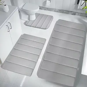 Set of 3 Plush Memory Foam Bath Mats - Soft, Quick-Drying, Non-Slip, Machine Washable, Cozy, Thickened Rugs Suitable for Shower Rooms, Kitchens, Laundry Areas, Bedrooms, And Indoor Use - Bathroom Essentials.