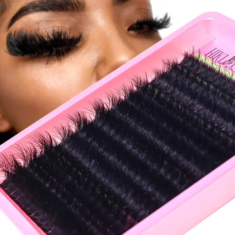 HK Hiklasy Reusable Faux Mink Eyelash Extension Cluster Lashes, 300D Density 14-22mm D Curl 0.07mm Thick Spikey Fluffy, Locked Band No Shedding, for Salon & Makeup Use by Adults (False Eyelashes & Adhesives)