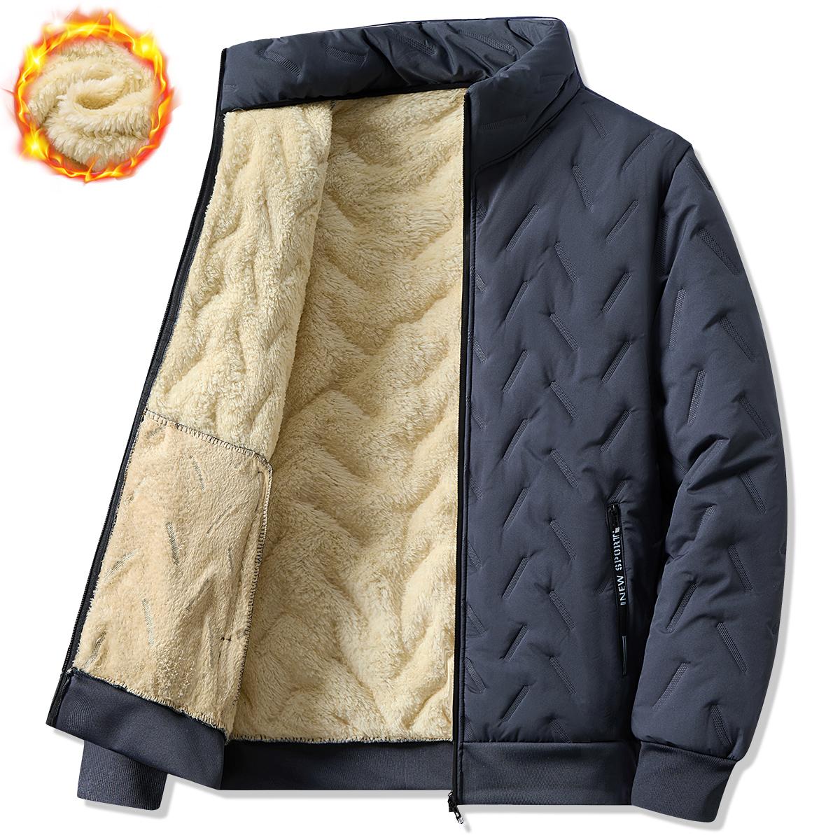 Men'S Lightweight Fleece-Lined Jacket - Warm Winter Coat with Zipper Closure, Pockets & Adjustable Cuffs, Casual Outdoor & Home Wear, Black, Winter Jacket, Home Leisure Wear, Durable Fabric