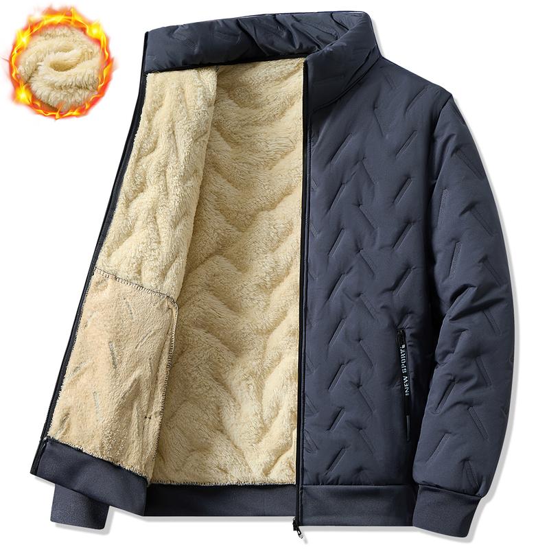 Men'S Lightweight Fleece-Lined Jacket - Warm Winter Coat with Zipper Closure, Pockets & Adjustable Cuffs, Casual Outdoor & Home Wear, Black, Winter Jacket, Home Leisure Wear, Durable Fabric