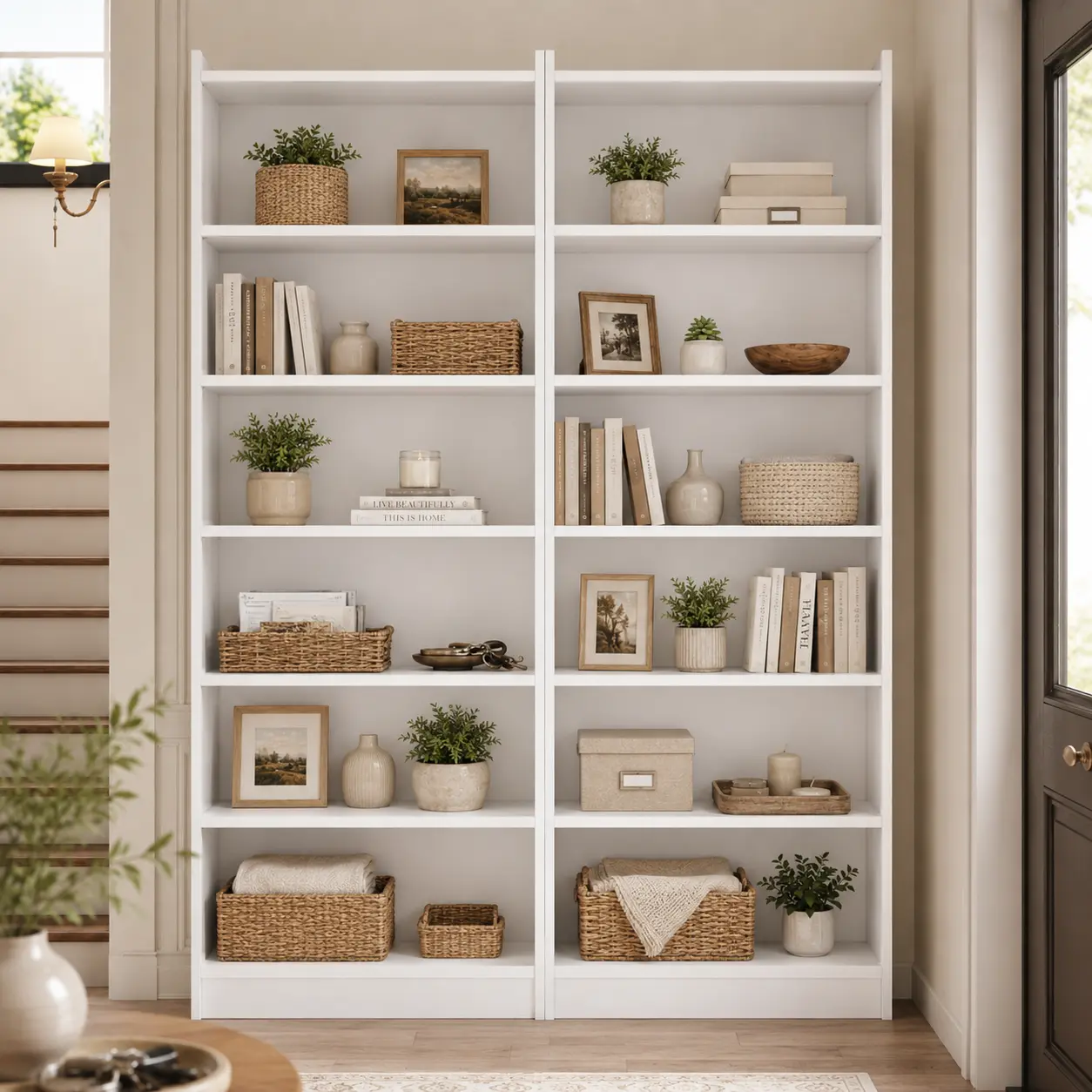 【Back To School】Costoffs 2-Piece Contemporary 7-Layer Open Shelf Office Furniture - Sleek Tall Vine-Inspired Organizer Storage, Aesthetic Room Decor, Living Room Solution for Study & Office Use, Books, Living Room Furniture