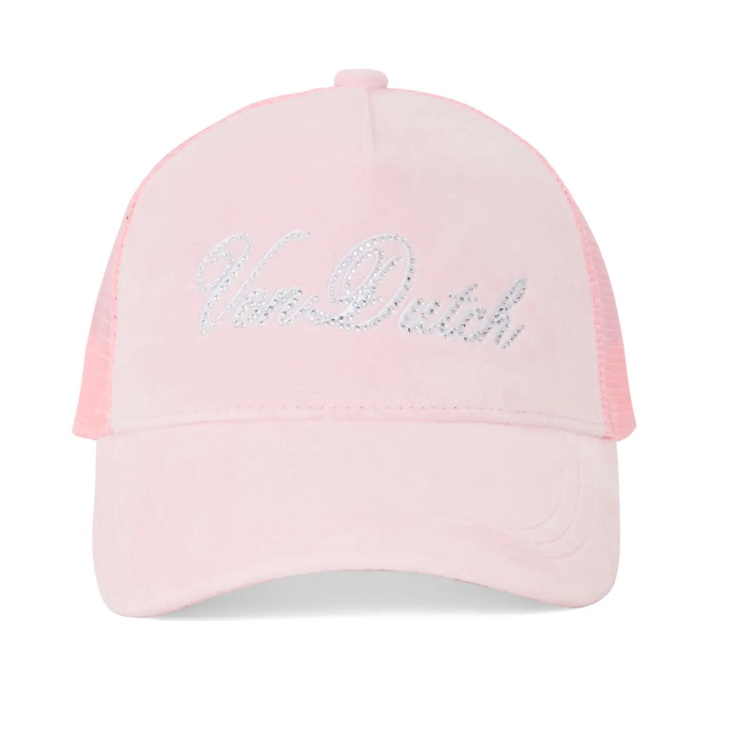 Baby Pink Velour Rhinestone Trucker Hat