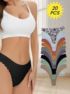 W 20 Pieces Women's Elegant Rise Seamless Thongs – Solid Color & Minimalist, Invisible Under Outfits, Ideal for Outings, Sports & Daily Life, Soft Comfortable Fabric,Four-Season Versatile,Women's Casual Lingerie,underwear for women,panties  Activewear