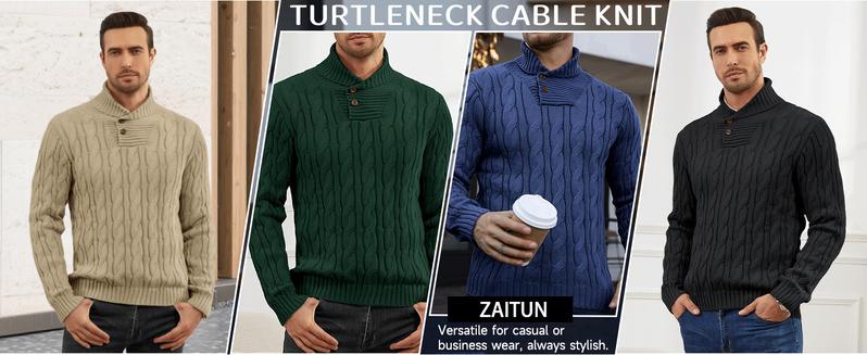 Zaitun Men's  Knit Pullover Sweater Casual Stand Collar Chunky Buttons Fall Winter Sweaters