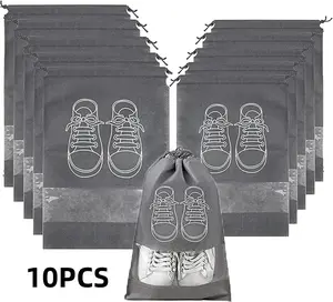 10-Pack Travel Shoe Storage Bags, Shoe Organizers with Drawstring Closure, Transparent Window Modern Style