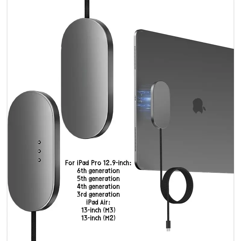 Magnetic Snap-On Charging Stand with Cable - Space-Saving USB-C Powered Aluminum Alloy Dock for 12.9-in iPad Pro (3rd/4th/5th/6th Gen), 13-in iPad Air (M2/M3), Cellphones & Device Chargers/Adapters, None, Magnetic Charging Tablet Chargers & Adapters, Magn