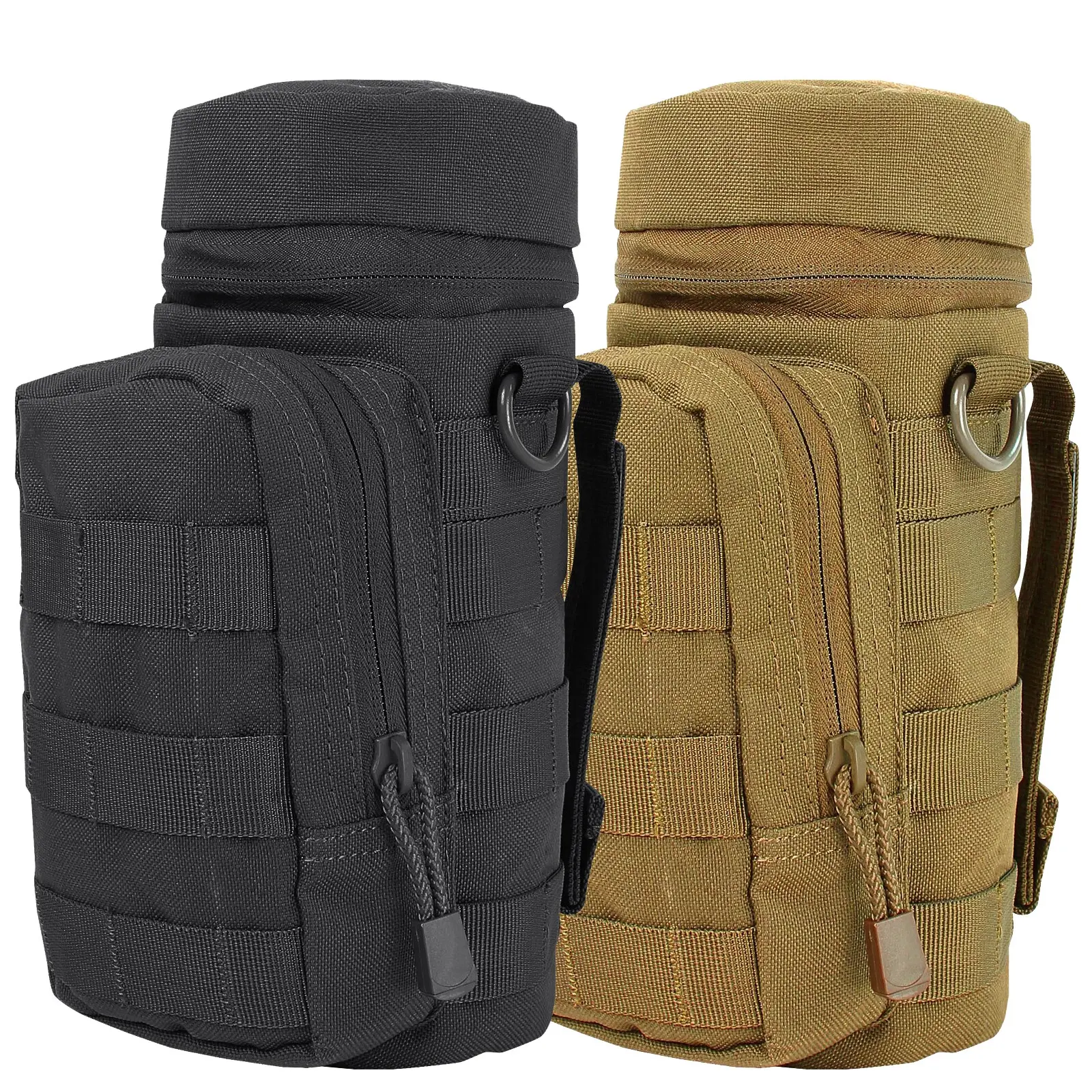 600D Tough Nylon Molle Water Bottle Holder, Tactical Backpack Water Bottle Pouch with D-Ring Hook