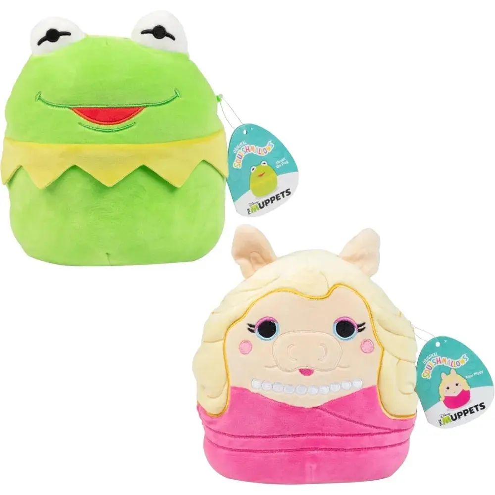Squishmallows Original 8-Inch Kermit & Miss Piggy Set - The Muppets - Official Jazwares Plush - Collectible Soft & Squishy Stuffed Animal Toy - Gift for Kids, Girls & Boys