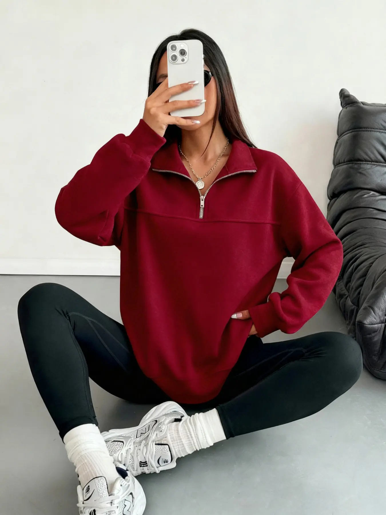 Women's Loose Zipper Pullover Sweater, Back to School Clothing, Graduation Teacher, Casual Daily Wear, Fall & Winter Fashion, Sweatshirts