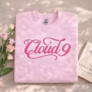 Cloud 9 Embroidered Crewneck, Pink Country Aesthetic Sweatshirt, Dreamy Girly Embroidery Shirt, Trendy Concert Outfit