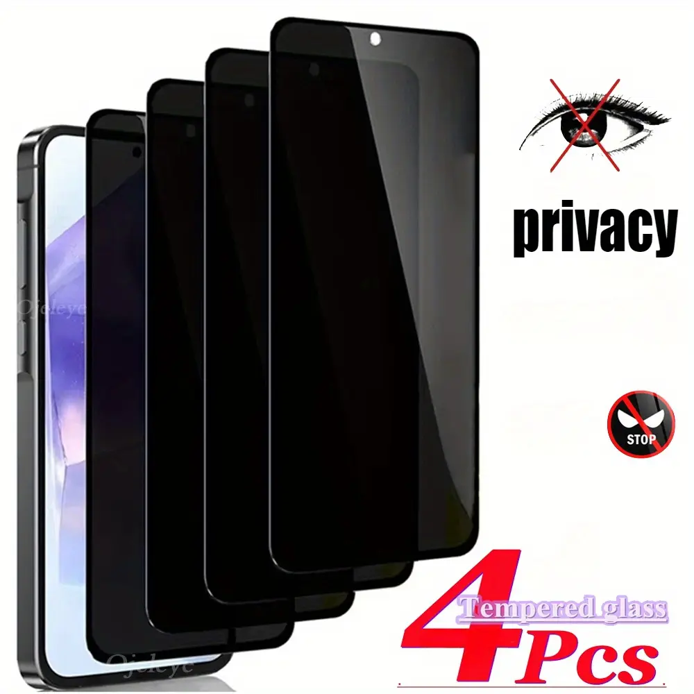 4PCS Privacy Protective Phone Screen Protector, Tempered Screen Film For Samsung Galaxy A03 A04 A04E A13 A14 A23 A34 A04S A54 A05 A05S A25 A35 A15 A24 A55 A03s A53 A52 Anti-Scratch, Anti-Fingerprint