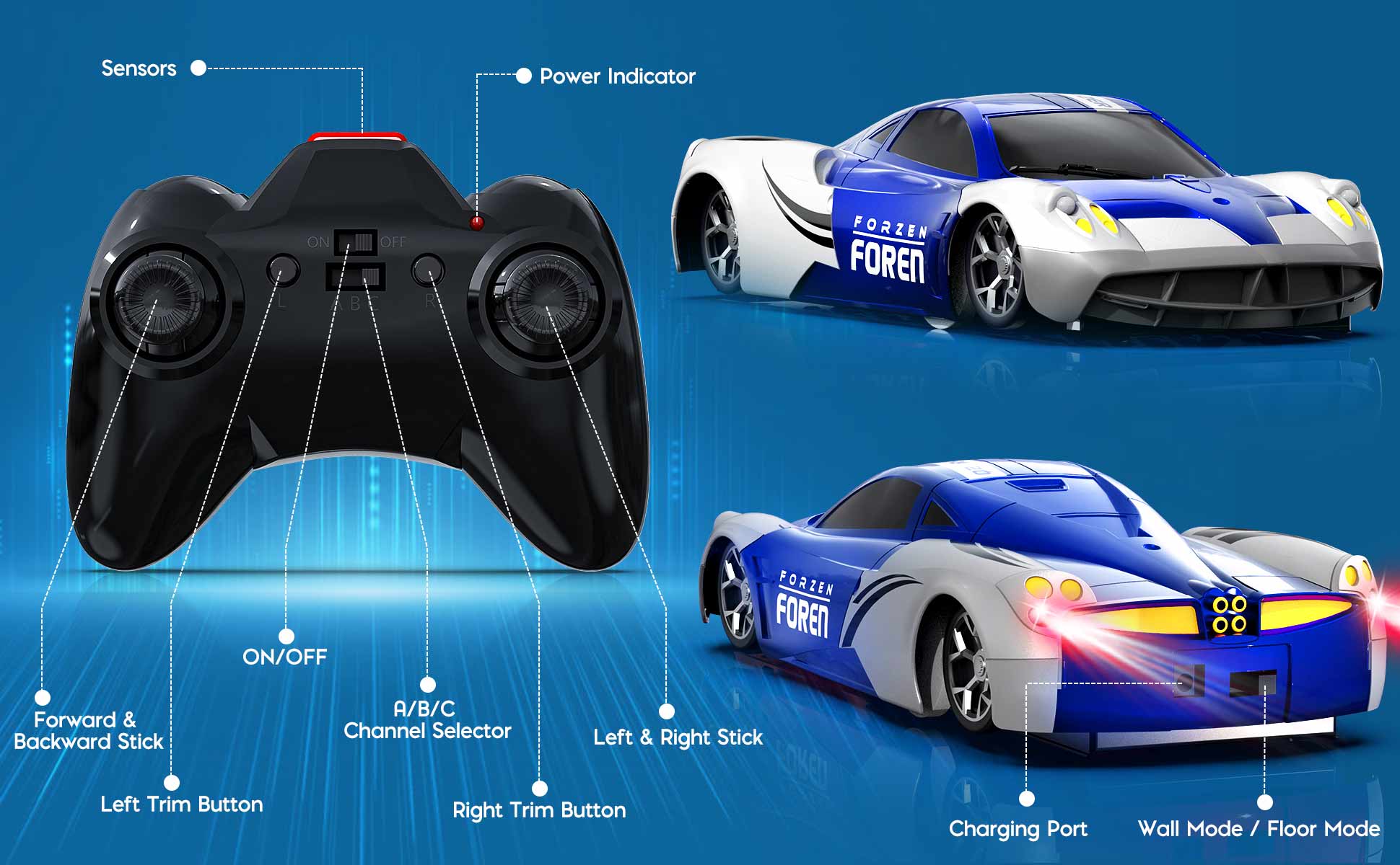 Wall Climbing Car, Electric Remote Control Car Toy with LED Light, High-Speed RC Car Gifts for Kids Boys Girls